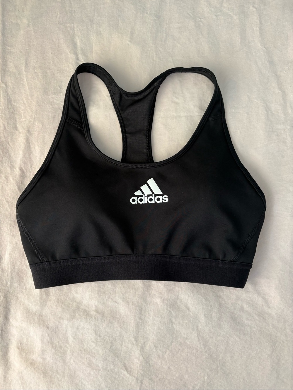 adidas Black Racerback Athletic Sports Bra with White Logo